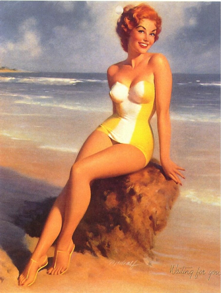 Девушка пин ап в шортах рисунок