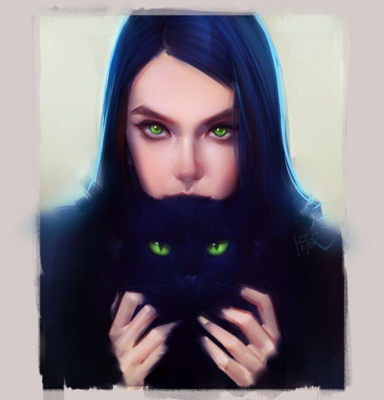 Брюнетка с черным котом