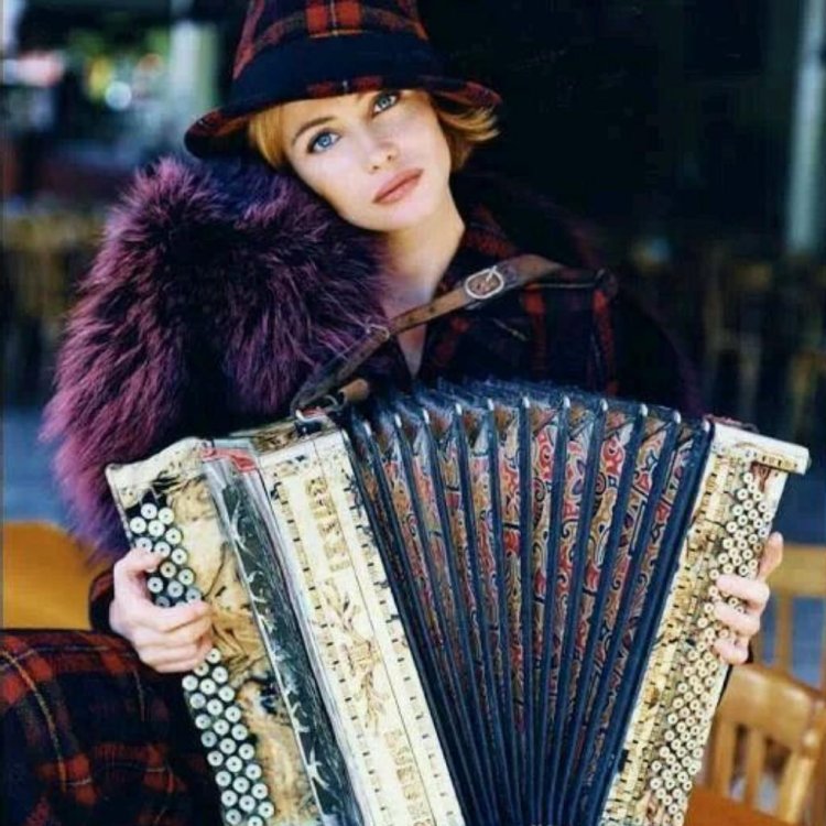 Девушка солдат с гармонью