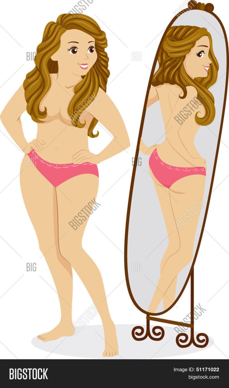 Девушка смотрится в зеркало фигура