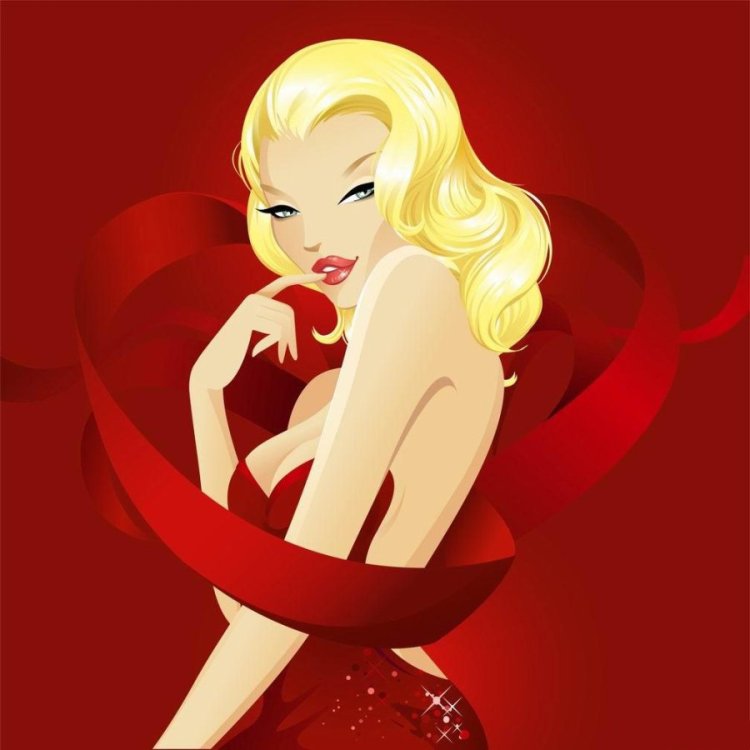 Мультяшная блондинка в Красном платье