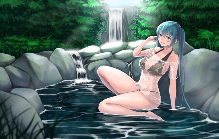 Аниме девушка в озере
