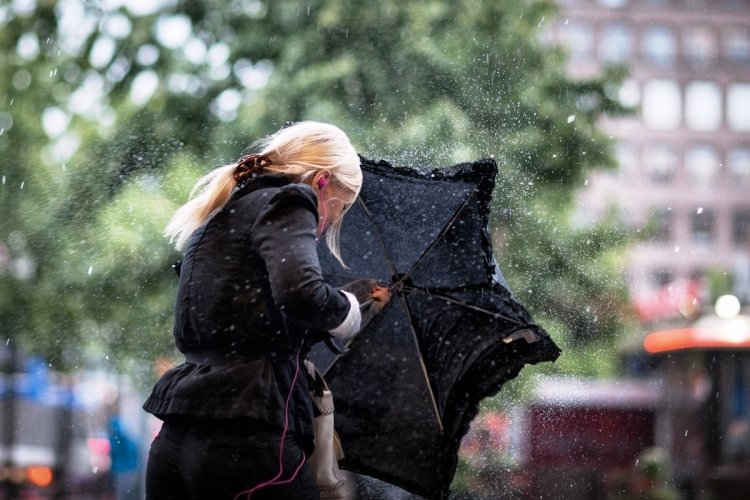 Блондинка под дождем