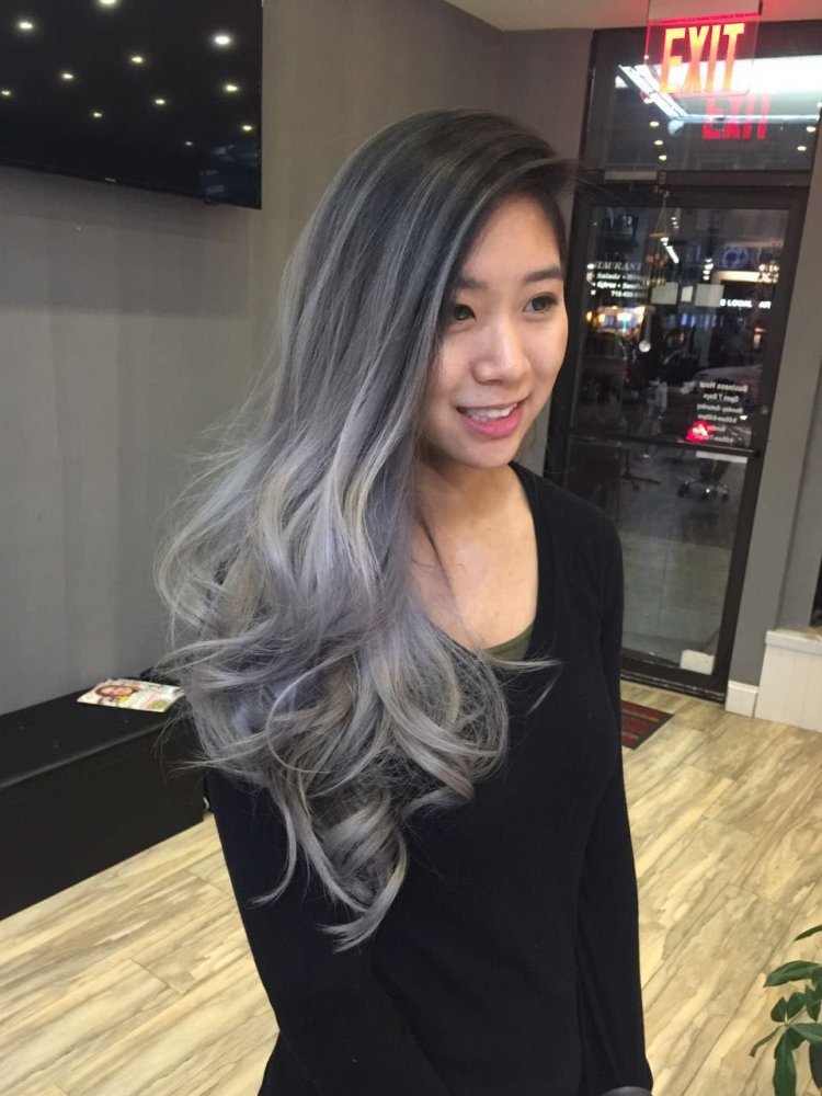 Серое омбре на темные волосы