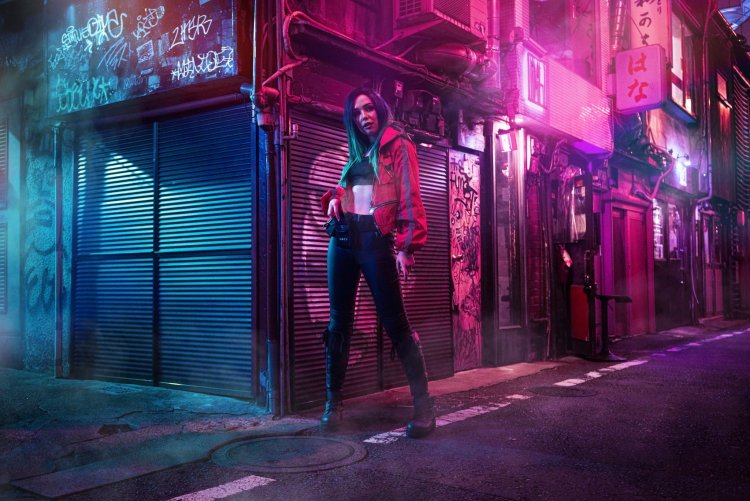 Киберпанк улица неон вывески