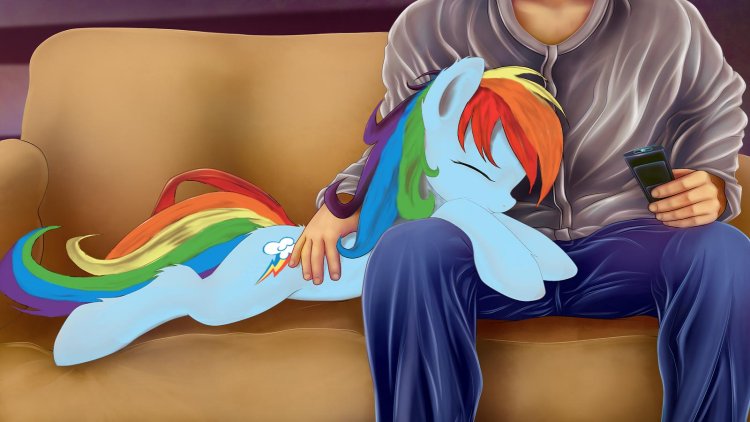 Рейнбоу Дэш пони и человек спят
