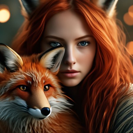 Рыжая девушка с лисой