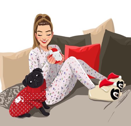 Нарисованная девушка в пижаме