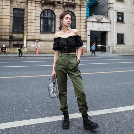 Брюки карго женские с высокой талией