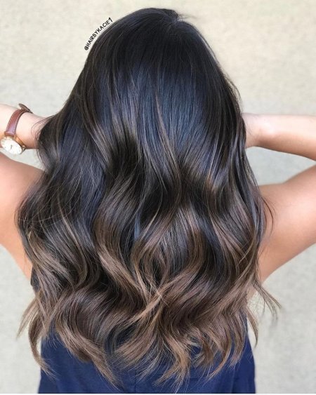 Окрашивание растяжка на темные волосы