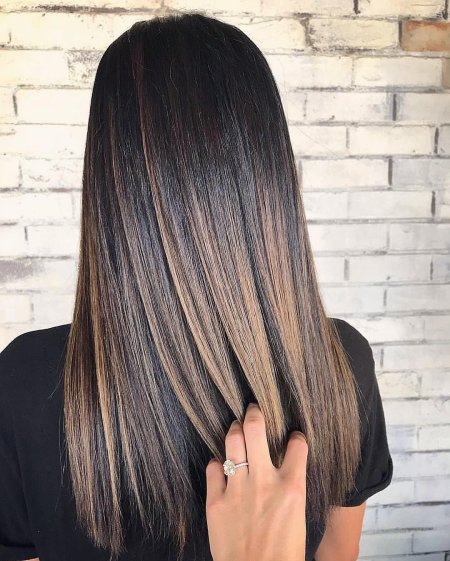 Шатуш балаяж на темные прямые волосы