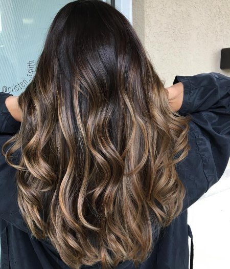 Балаяж на тёмные волосы длинные