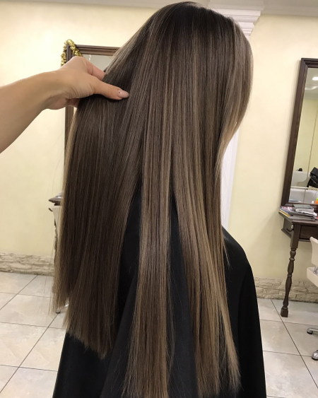 Мелирование на темные прямые волосы