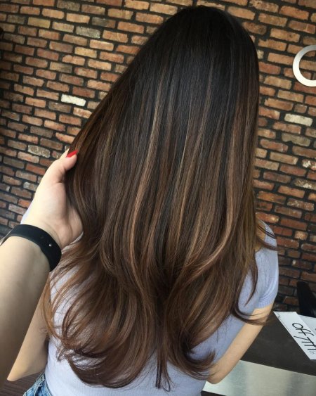 Окрашивание волос балаяж на темные длинные прямые волосы