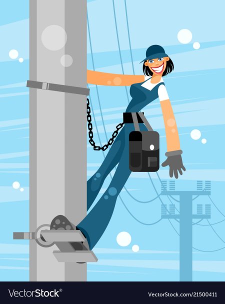 Девушка электрик на столбе