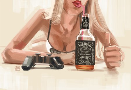 Девушка с бутылкой виски