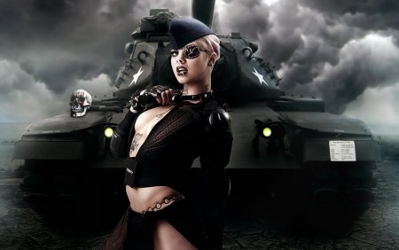 Красивые девушки на танке