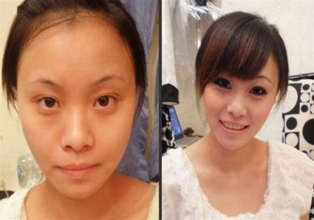 Китаянки до и после макияжа