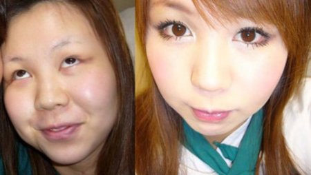 Японки до и после макияжа