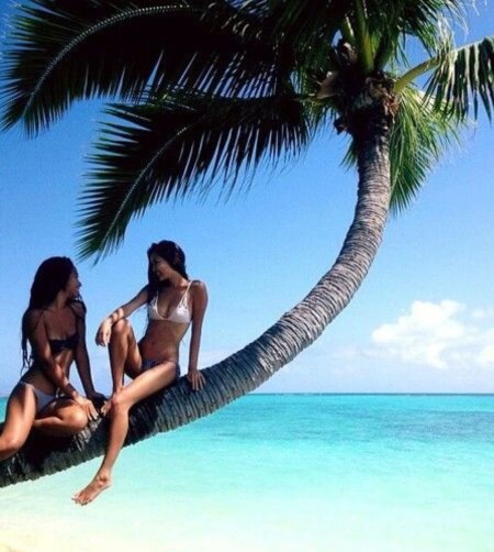 Море пальмы девушка