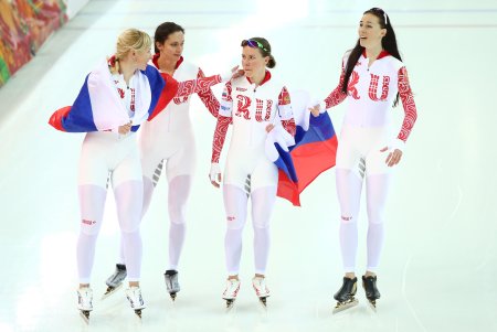 Олимпиада в Сочи Ольга Граф, Екатерина Лобышева, Юлия Скокова - бронза