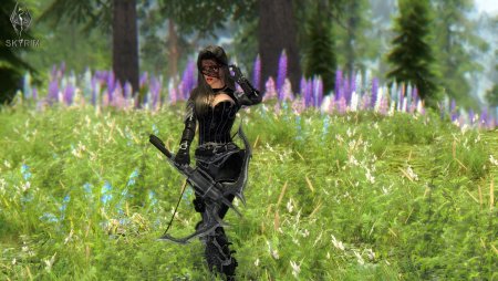 Девушка с арбалетом в лесу