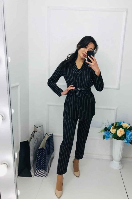 Костюм брючный ева в полоску синий