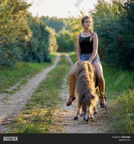 Девушки катаются на пони