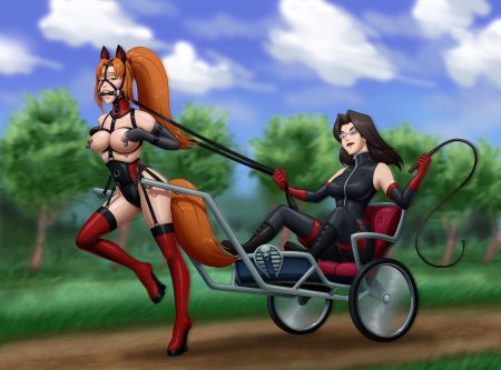 Девушки пони в упряжке бдсм