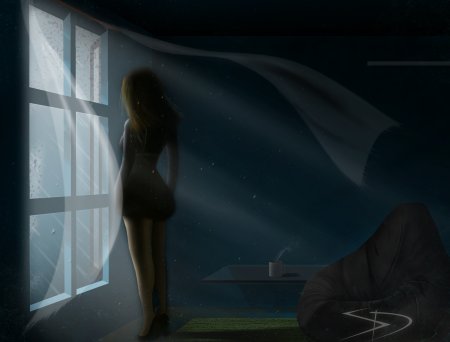 Девушка ночью у окна