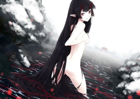 Голая аниме с черными волосами