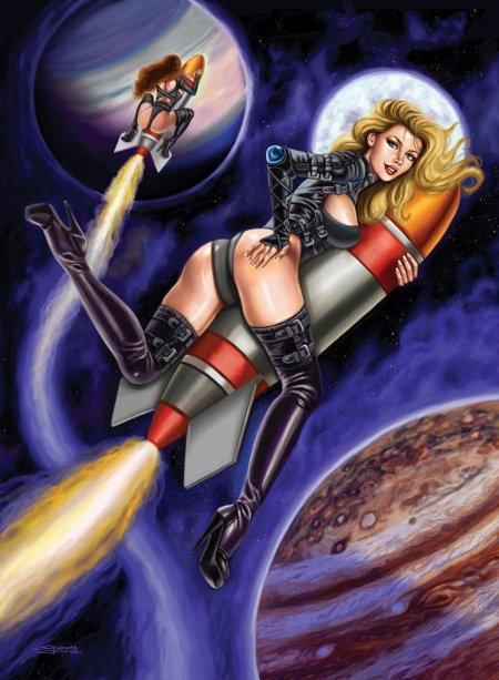 Голая красотка на ракете