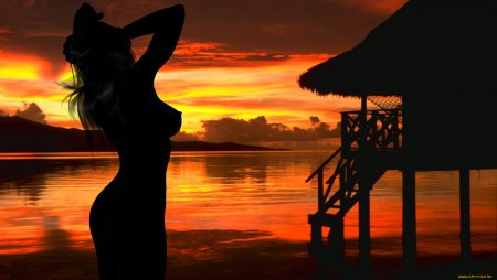 Ню на фоне заката