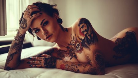 Голые девки с татуировками