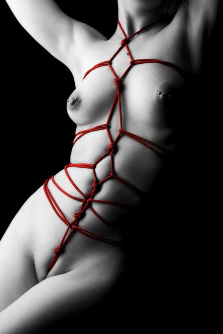 Шибари на голое женское тело