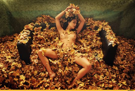 Фотосессия ню в осеннем лесу