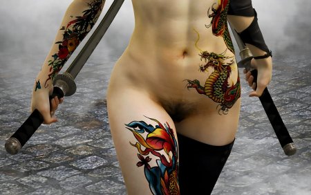 Голая японка с катаной