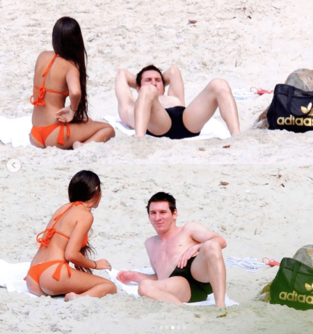 Антонелла Рокуццо и Лионель Месси на пляже