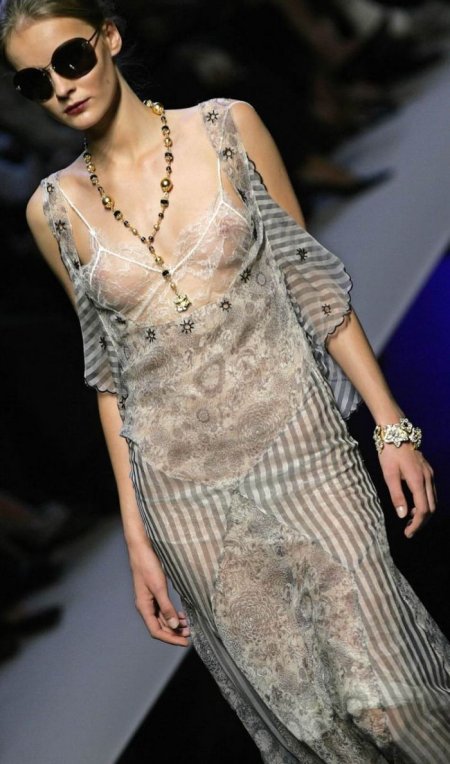 Топ модели в прозрачных платьях на подиуме