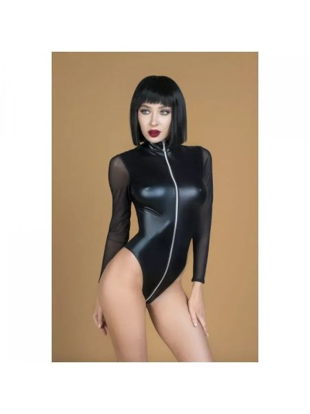 Боди с молнией до поясницы из материала wet look