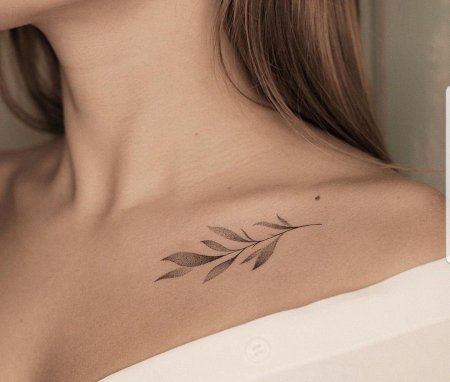 Тату веточка на ключице