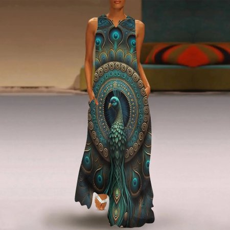 Платье с павлиньим принтом