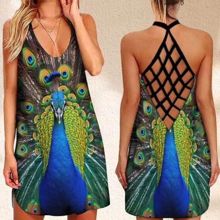 Платье с принтом павлиньи перья