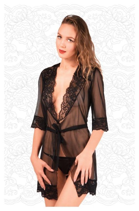 Полупрозрачный коротенький пеньюар с пояском