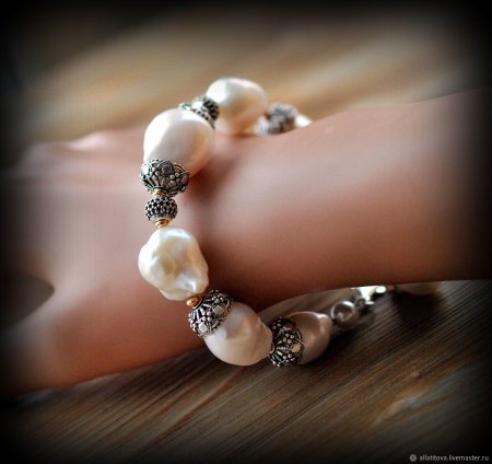 Браслет жемчуг барокко серебро