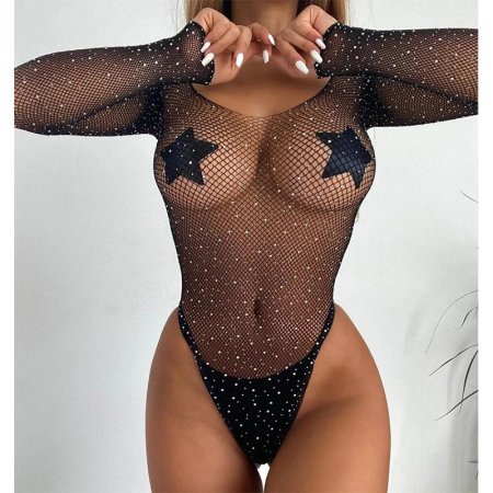 Боди эротическое в сетку со стразами