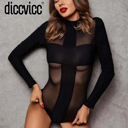 Сексуальное черное полупрозрачное боди