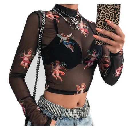 Полупрозрачная водолазка с принтом