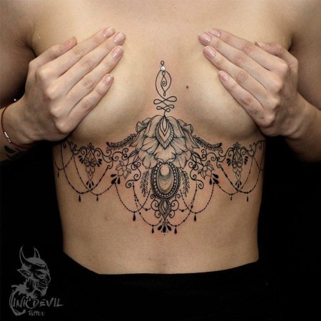 Тату под грудью у девушек