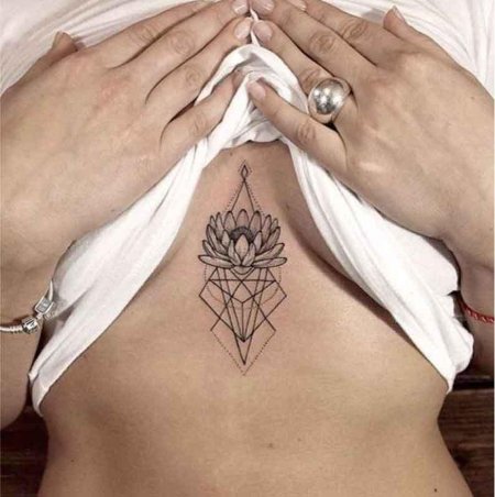 Татуировка между грудиной для девушек